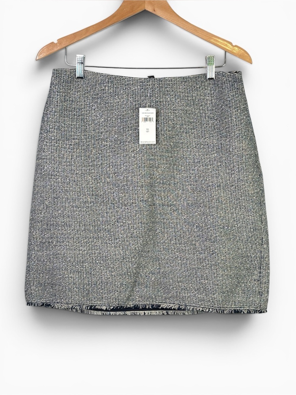 NWT Banana Republic Metallic Tweed Mini Skirt 10 Tall Shimmer Boucle Fringed Hem